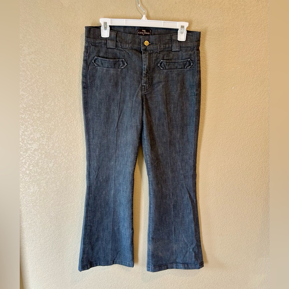 7 For All Mankind Grey Pinstripe Low-Rise Flare Jeans Size 28